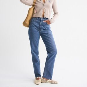 Abercrombie Curve Love Jeans 90s slim straight ultra high rise medium wash raw